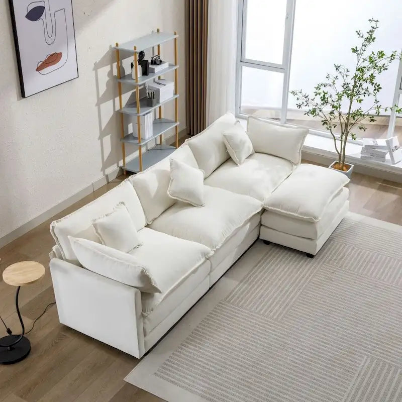 Canapé d'angle en chenille 112,2 po avec ottomane, pour salon, style moderne de luxe