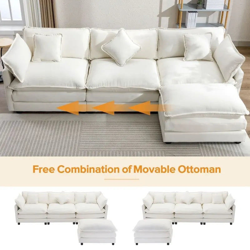 Canapé d'angle en chenille 112,2 po avec ottomane, pour salon, style moderne de luxe