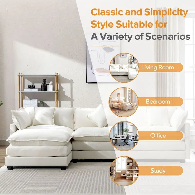 Canapé d'angle en chenille 112,2 po avec ottomane, pour salon, style moderne de luxe
