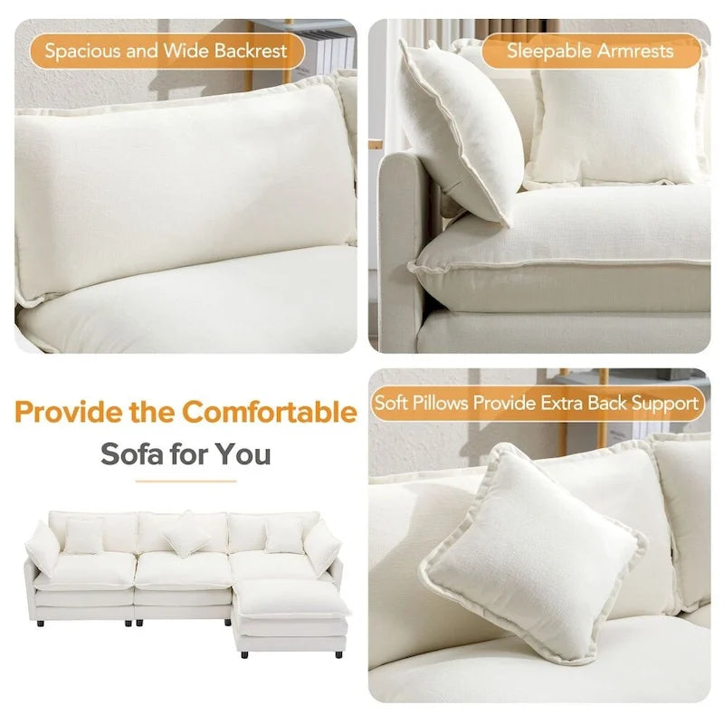 Canapé d'angle en chenille 112,2 po avec ottomane, pour salon, style moderne de luxe