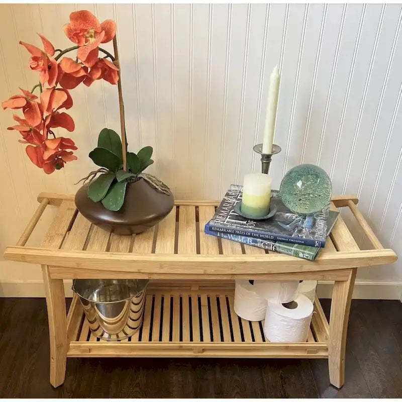 Banc de spa en bambou caramel / noir / naturel, une personne, 99 cm