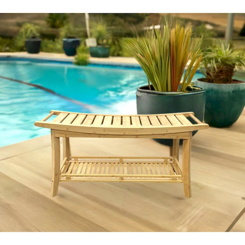 Banc de spa en bambou caramel / noir / naturel, une personne, 99 cm