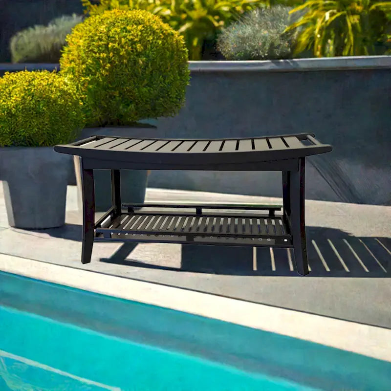 Banc de spa en bambou caramel / noir / naturel, une personne, 99 cm