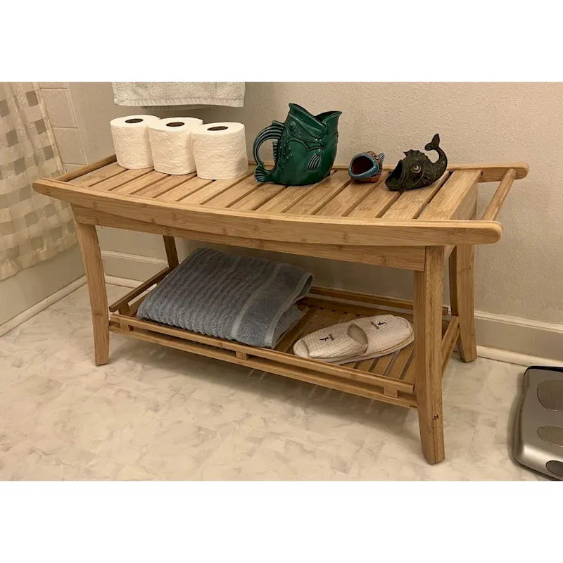 Banc de spa en bambou caramel / noir / naturel, une personne, 99 cm