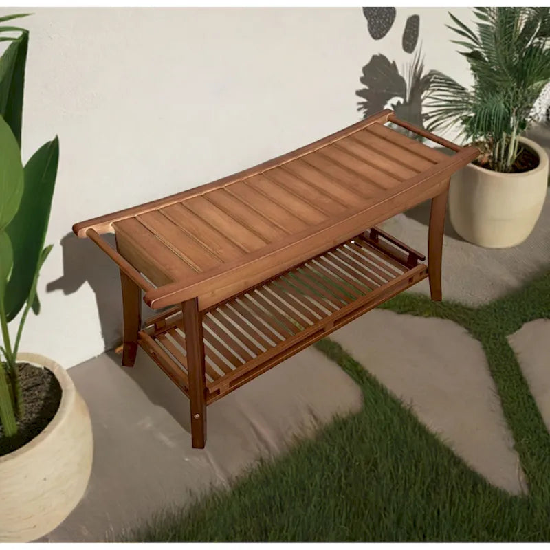 Banc de spa en bambou caramel / noir / naturel, une personne, 99 cm