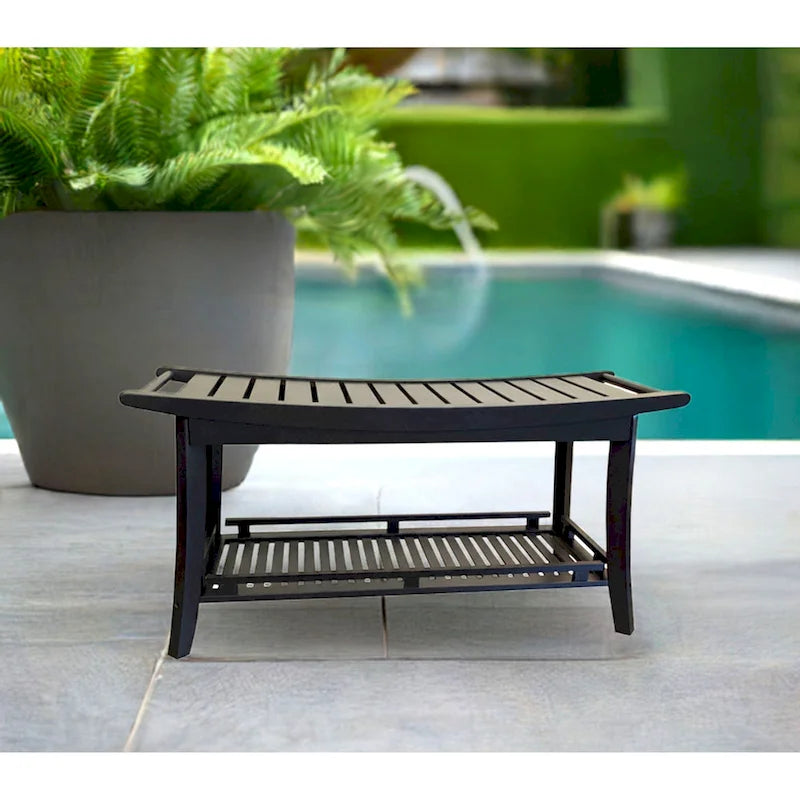 Banc de spa en bambou caramel / noir / naturel, une personne, 99 cm