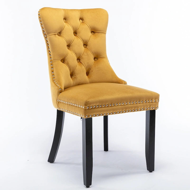 High-end Tufted Solid Wood Contemporary Velvet Upholstered Dining Chair with Wood Legs Nailhead Trim 2-Pcs Set,Gloden