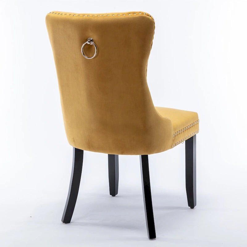 High-end Tufted Solid Wood Contemporary Velvet Upholstered Dining Chair with Wood Legs Nailhead Trim 2-Pcs Set,Gloden