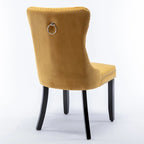 High-end Tufted Solid Wood Contemporary Velvet Upholstered Dining Chair with Wood Legs Nailhead Trim 2-Pcs Set,Gloden