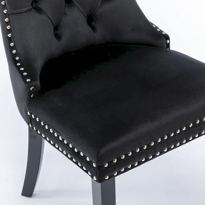 High-end Tufted Solid Wood Contemporary Velvet Upholstered Dining Chair with Wood Legs Nailhead Trim 2-Pcs Set,Gloden