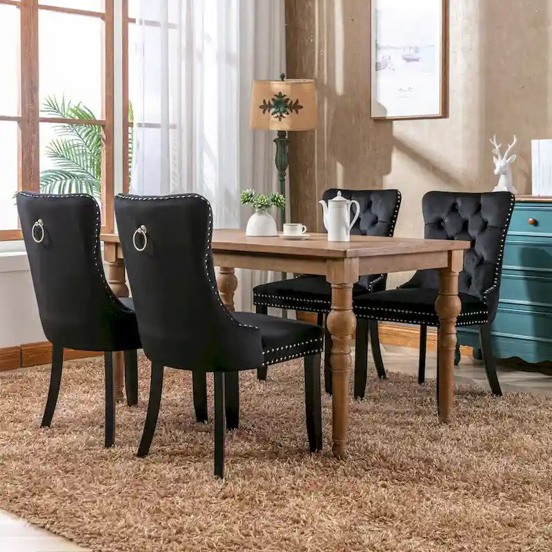 High-end Tufted Solid Wood Contemporary Velvet Upholstered Dining Chair with Wood Legs Nailhead Trim 2-Pcs Set,Gloden