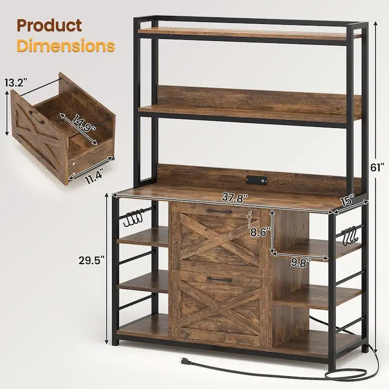 Natural / Black / Brown 6-Layer Vertical File Cabinet with Lock & Charging Station, 1–2 Person