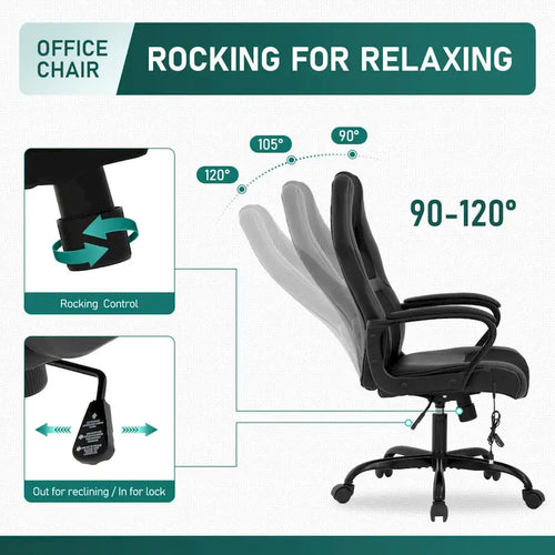 Fauteuil de bureau ergonomique en similicuir noir avec massage lombaire, simple