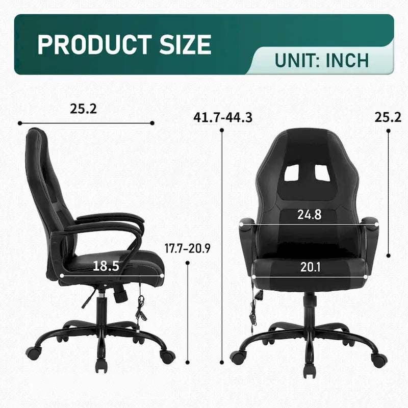 Black Faux Leather Ergonomic Office Chair with Lumbar Massage, Single
