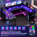 Bureau d'ordinateur réversible en forme de U avec lumières LED et prises de courant, 2 personnes