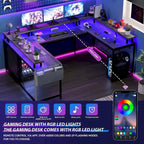 Bureau d'ordinateur réversible en forme de U avec lumières LED et prises de courant, 2 personnes
