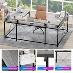 Bureau d'ordinateur réversible en forme de U avec lumières LED et prises de courant, 2 personnes