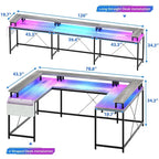 Bureau d'ordinateur réversible en forme de U avec lumières LED et prises de courant, 2 personnes