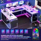 Bureau d'ordinateur réversible en forme de U avec lumières LED et prises de courant, 2 personnes