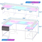 Bureau d'ordinateur réversible en forme de U avec lumières LED et prises de courant, 2 personnes