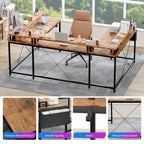 Bureau d'ordinateur réversible en forme de U avec lumières LED et prises de courant, 2 personnes