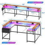 Bureau d'ordinateur réversible en forme de U avec lumières LED et prises de courant, 2 personnes