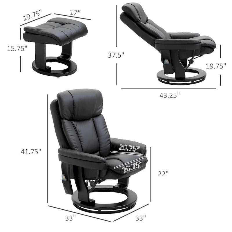 Fauteuil inclinable de massage en cuir PU HOMCOM avec repose-pieds