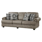 Taupe Brown / Espresso Brown Nailhead Trim Sofa, 3-Seat