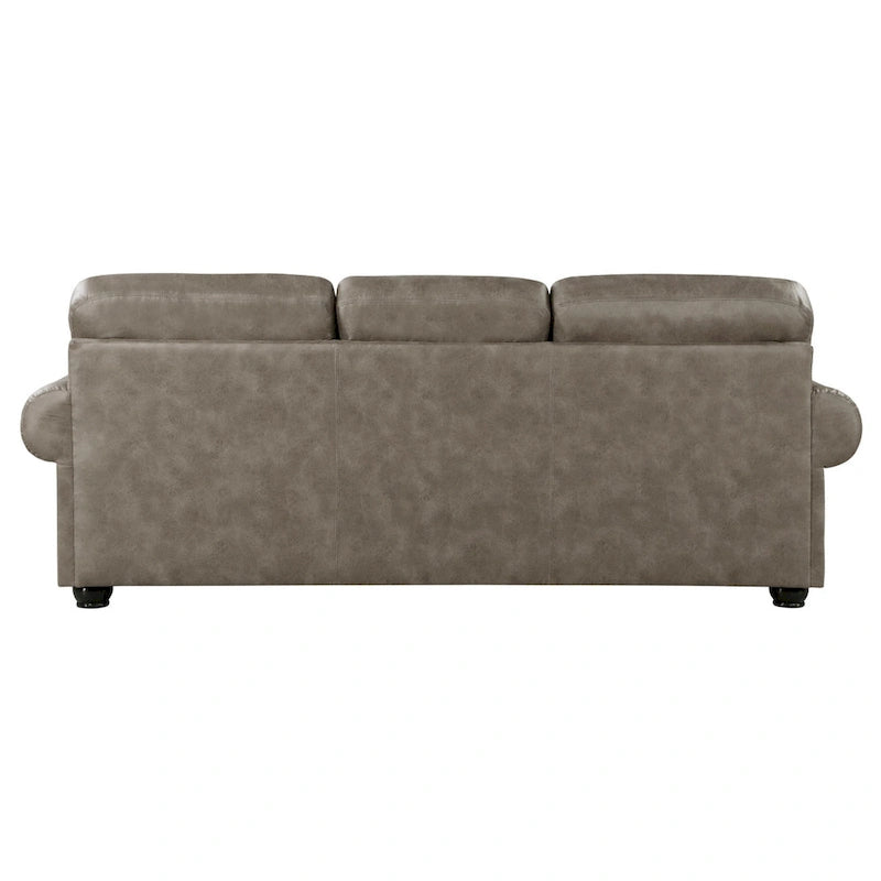 Taupe Brown / Espresso Brown Nailhead Trim Sofa, 3-Seat