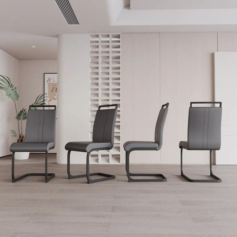 Modern Dining Chairs,PU Faux Leather High Back Upholstered Side Chair with C-shaped Tube.Metal Legs(Set of 4)