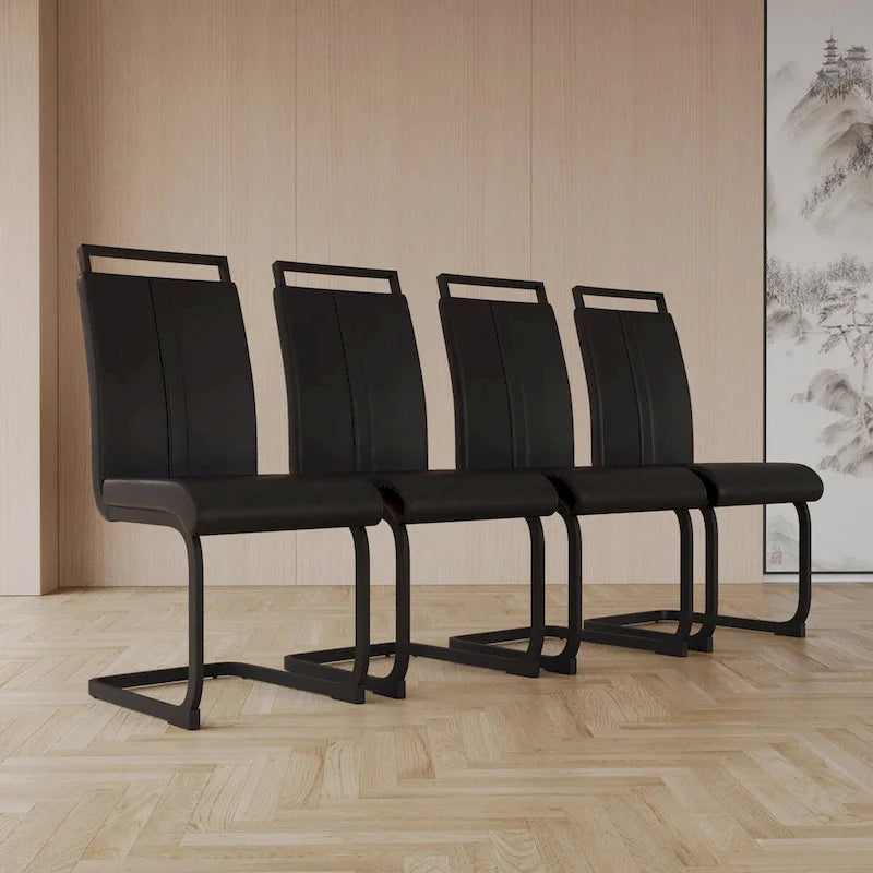 Modern Dining Chairs,PU Faux Leather High Back Upholstered Side Chair with C-shaped Tube.Metal Legs(Set of 4)