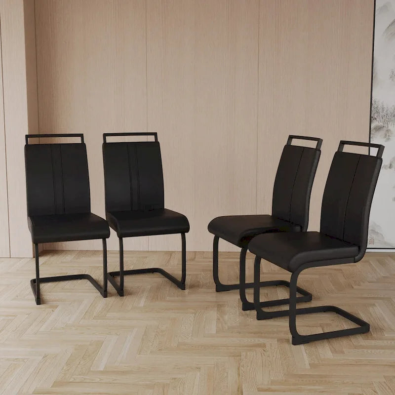 Modern Dining Chairs,PU Faux Leather High Back Upholstered Side Chair with C-shaped Tube.Metal Legs(Set of 4)