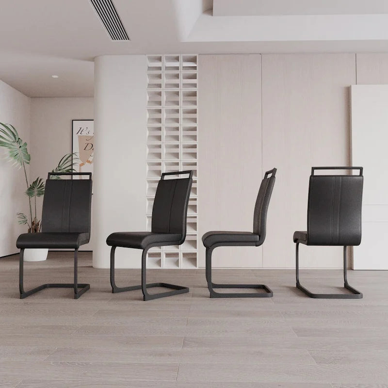 Modern Dining Chairs,PU Faux Leather High Back Upholstered Side Chair with C-shaped Tube.Metal Legs(Set of 4)