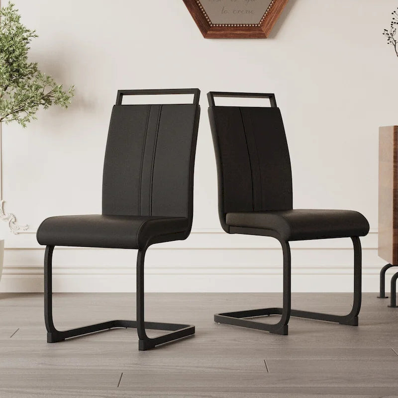 Modern Dining Chairs,PU Faux Leather High Back Upholstered Side Chair with C-shaped Tube.Metal Legs(Set of 4)