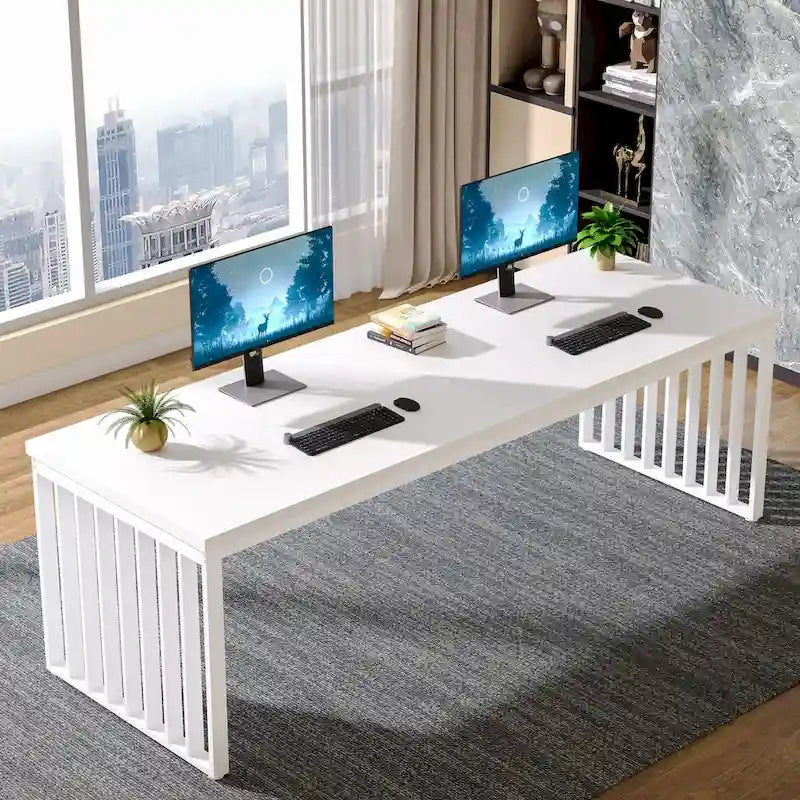 Bureau informatique 2 personnes chêne et noir, 200 cm