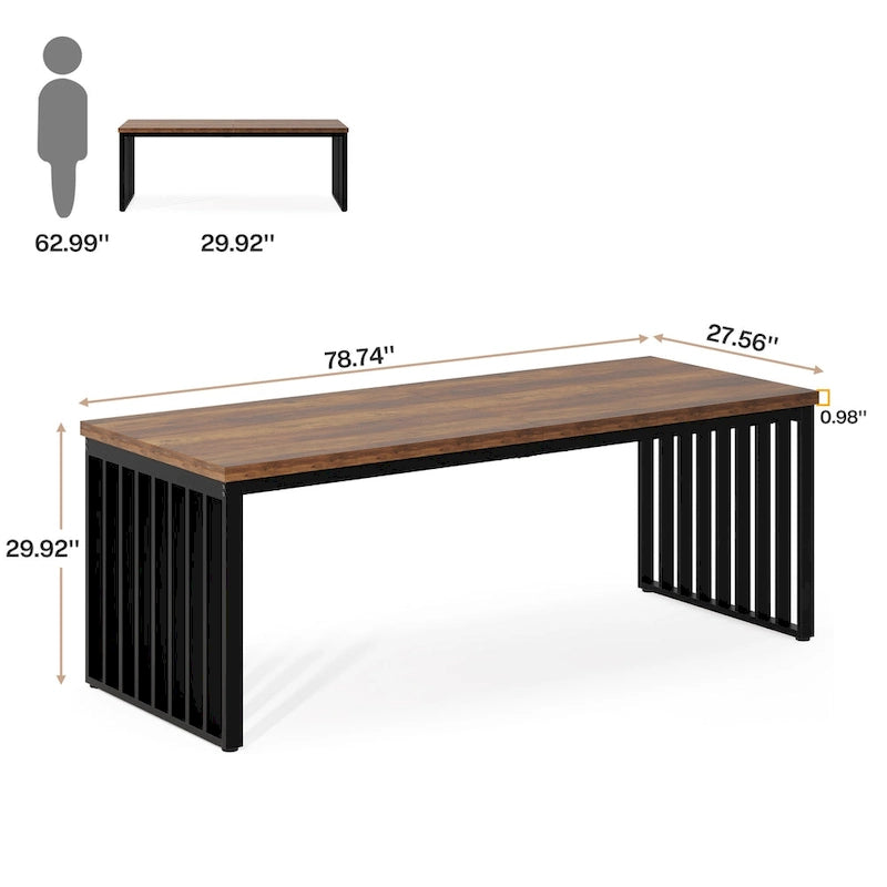Bureau informatique 2 personnes chêne et noir, 200 cm
