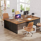 Bureau informatique 2 personnes chêne et noir, 200 cm