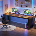 Bureau informatique 2 personnes chêne et noir, 200 cm