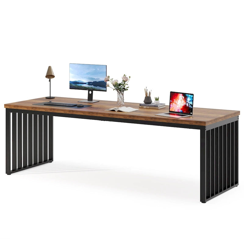Bureau informatique 2 personnes chêne et noir, 200 cm