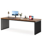 Bureau informatique 2 personnes chêne et noir, 200 cm