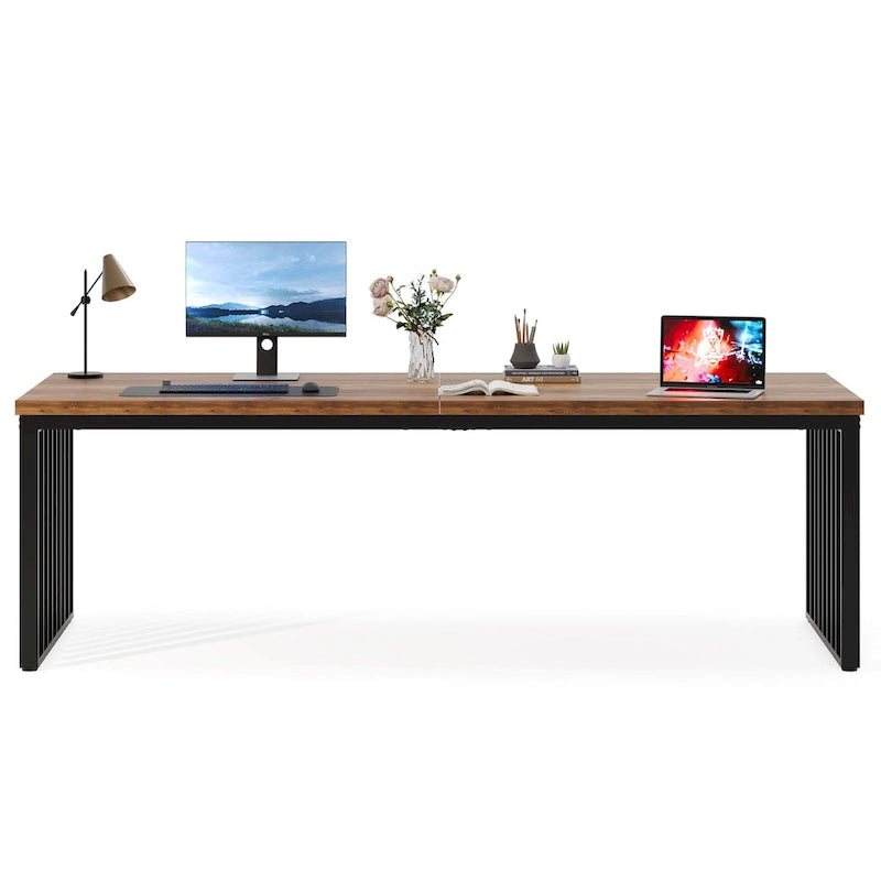 Bureau informatique 2 personnes chêne et noir, 200 cm