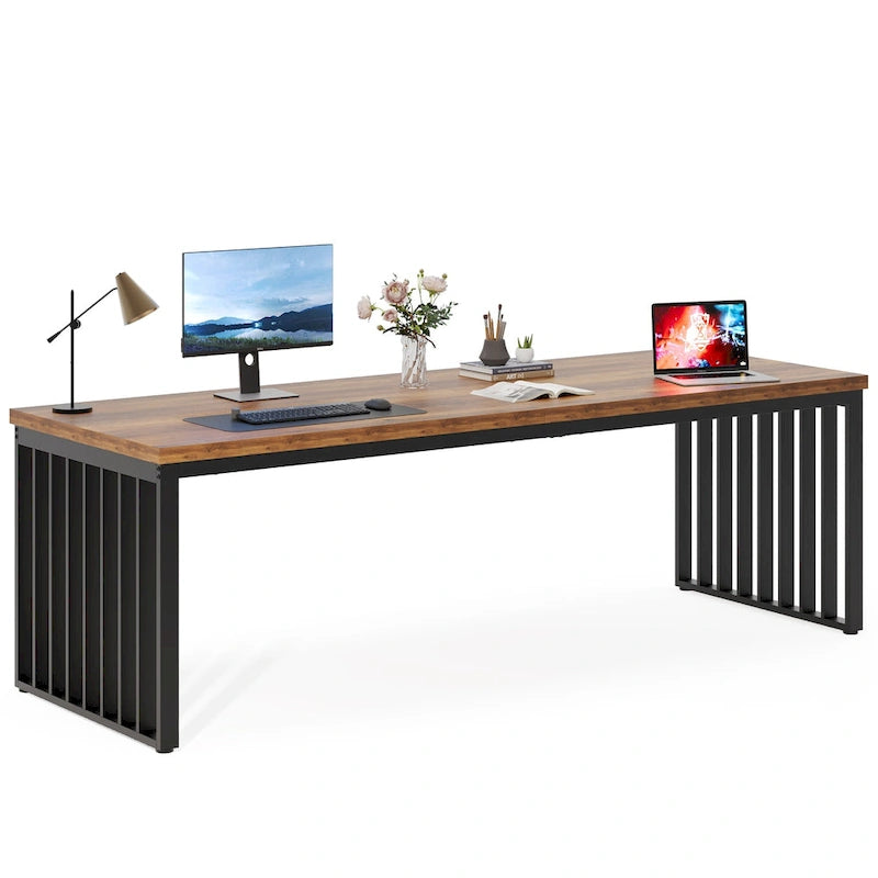 Bureau informatique 2 personnes chêne et noir, 200 cm