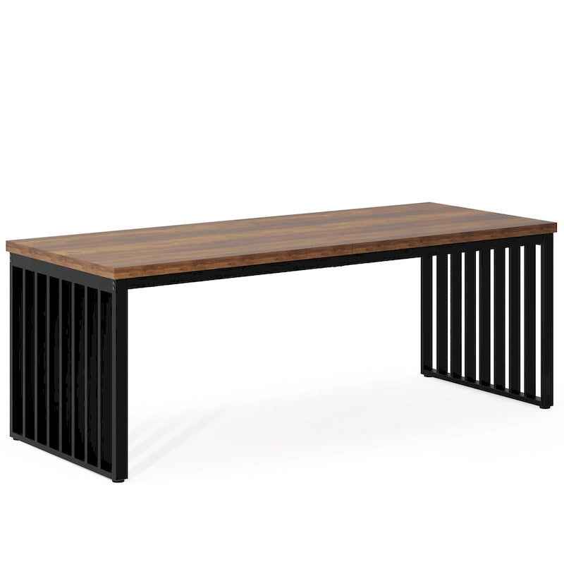 Bureau informatique 2 personnes chêne et noir, 200 cm