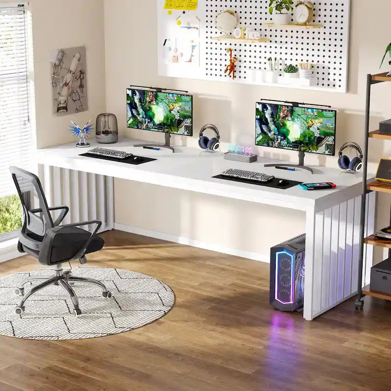 Bureau informatique 2 personnes chêne et noir, 200 cm