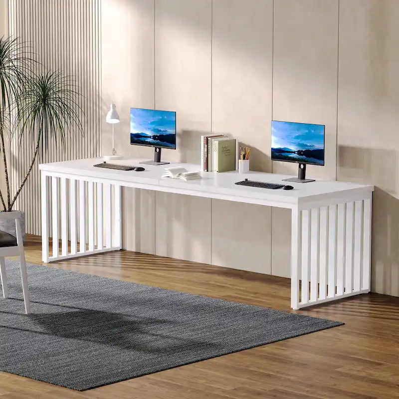 Bureau informatique 2 personnes chêne et noir, 200 cm