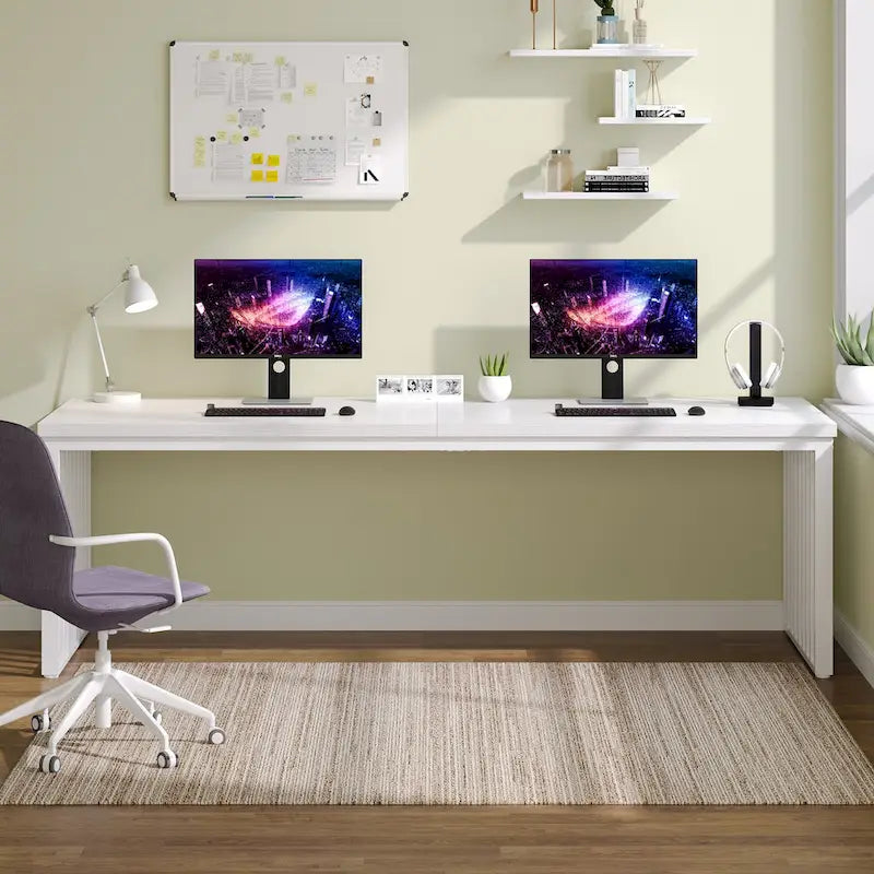 Bureau informatique 2 personnes chêne et noir, 200 cm