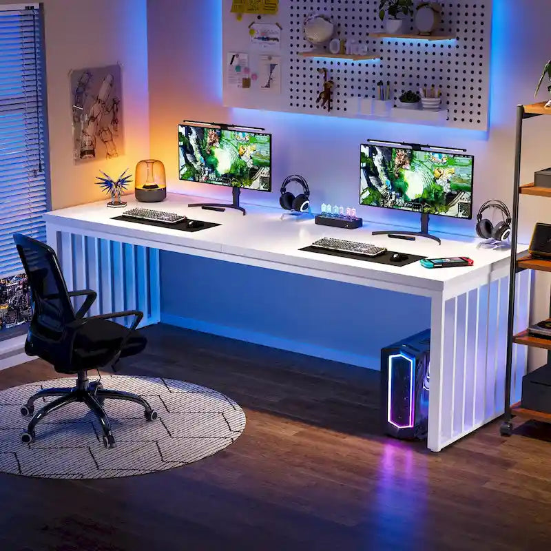 Bureau informatique 2 personnes chêne et noir, 200 cm
