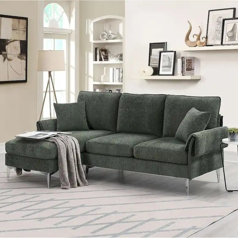 Canapé sectionnel convertible en L, canapé en chenille avec méridienne réversible pour salon, appartement