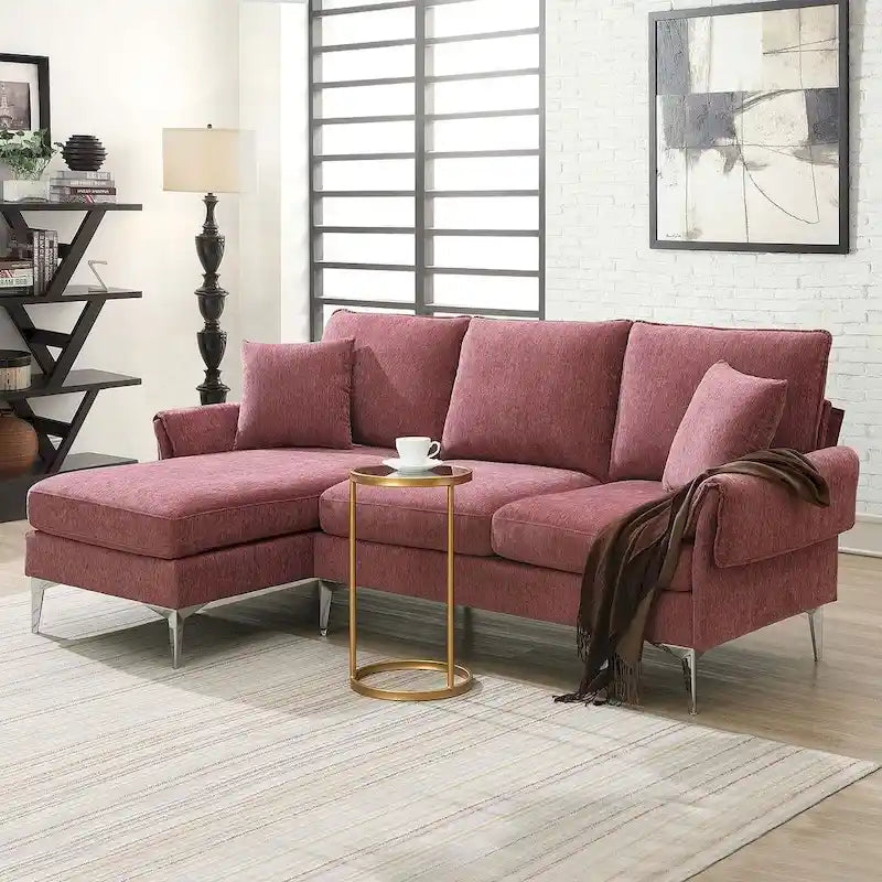 Canapé sectionnel convertible en L, canapé en chenille avec méridienne réversible pour salon, appartement