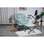 Fauteuil de salon contemporain Accent, fauteuil simple à cadre en acier avec accoudoirs et une poche latérale, avec repose-pieds, avec tabouret.